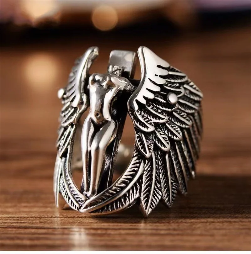 Angel Demon Wings Couple Rings For Lovers Valentine\'S Day Gifts Vintage Adjustable Finger Rings Jewelry Accessories Anillos