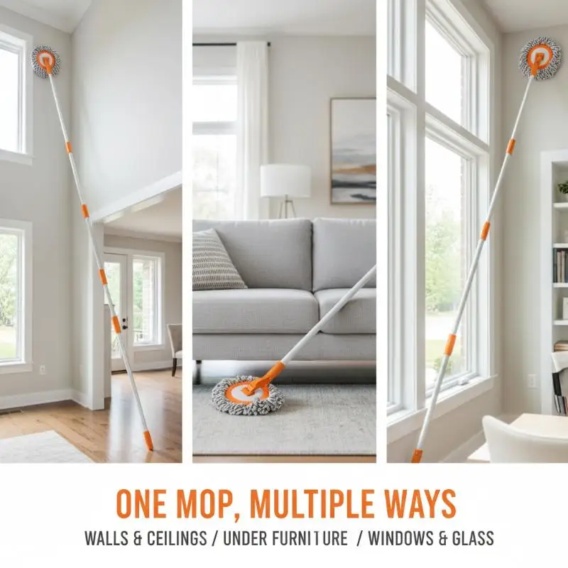 【CCA】Wet Reusable Sunflower Mop Flexible Rotating Wall Ceiling Cleaning Tool for Dust Removal Extendable Handle for Home