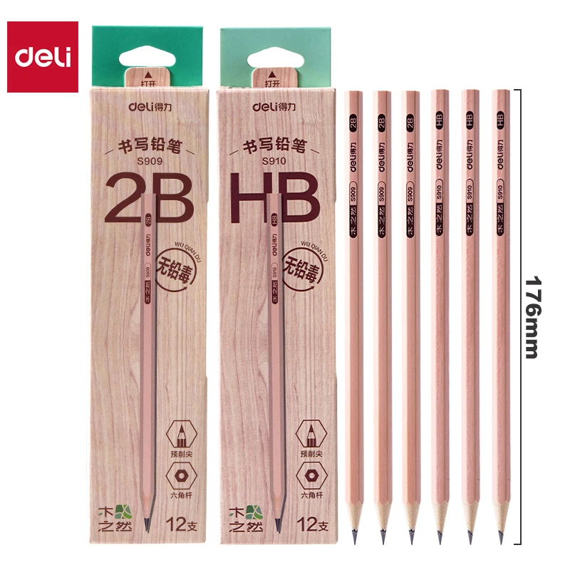 Deli Wood Pencil Set HB 2B Writing Pencils for Kids Drawing Sketch Pen Stationery Student Office School Supplies
