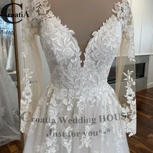 Kroatien Mode neue Brautkleider lang -Hochzeits -Hochzeitskleid Chapel Trem Gelinlik Dubai Braut Engagement Robe Mariee 12 Hauptverkaufskleider arabischer Bräute - №8