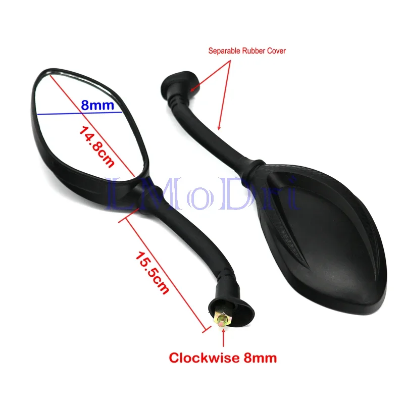 LMoDri Motorcycle Mirror Scooter Electric Bicycle Back Side Mirror Motorbike Rear View Mirrors 8mm Clockwise 2pcs/Pair