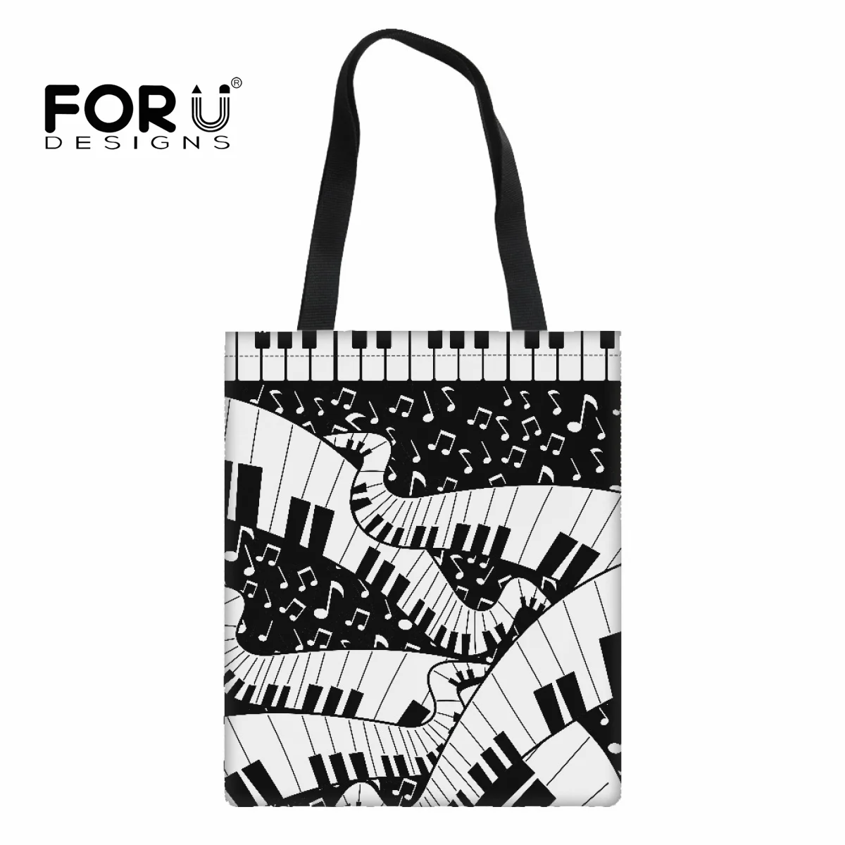 

FORUDESIGNS Casual Handbag Tote Bag Reusable Large Capacity Shopping Beach Bag Piano Key Design Women Canvas Shoulder Bags