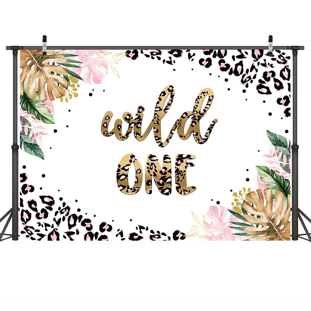 와일드 원 배경 정글 나뭇잎 동물 생일 케이크 테이블 배경 용품, 어린이 맞춤형 삼림 지대 사파리 파티 배너 장식