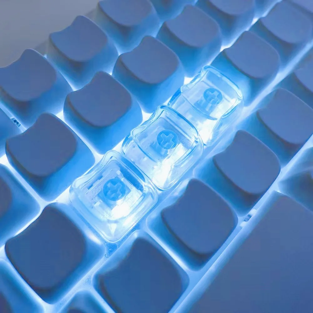 

5 PCS Full Transparent MAO Profile Cute Cat Head Keycaps PC Material 1U for Custom Mechanical Keyboard MX Switch