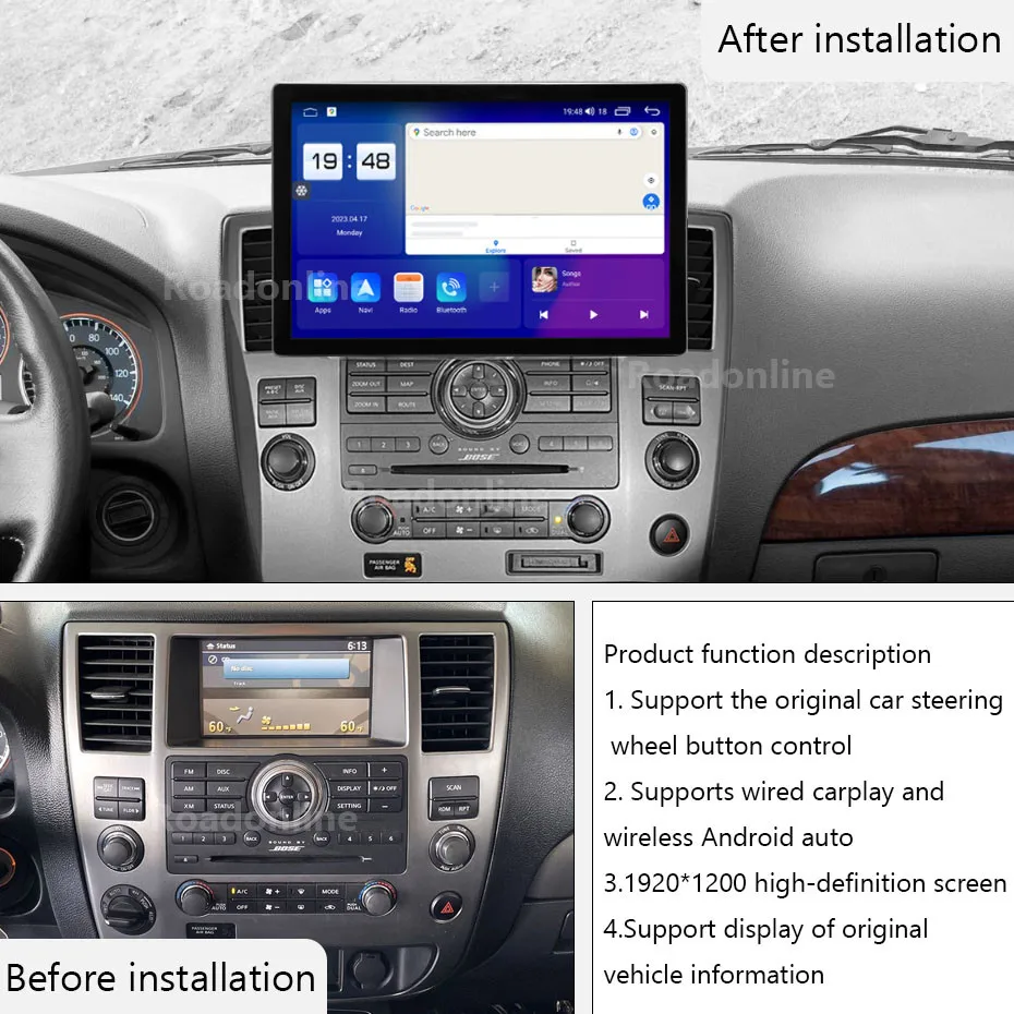 Android audio For Nissan Armada/Infiniti QX56 2008-2015 13 inch 8+256 car intelligent systems wireless carplay multimedia player