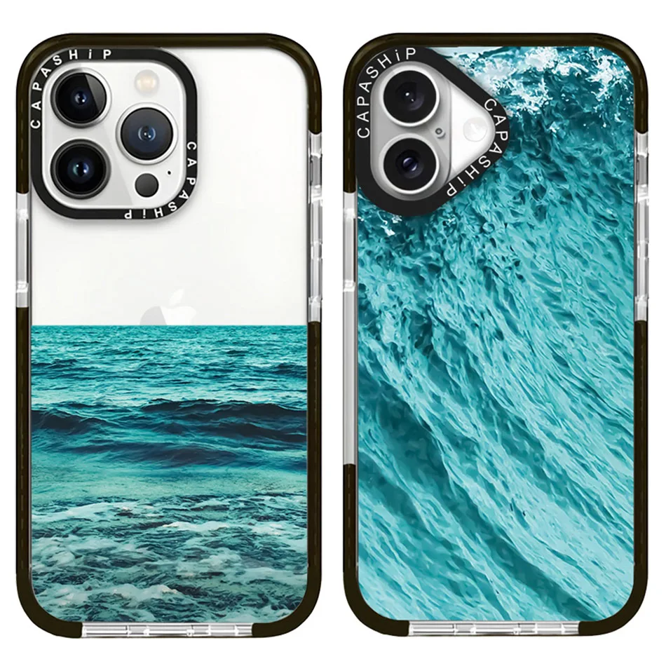 Oil Painting Deep Blue Ocean Case For iPhone 16 15 14 13 12 11 Pro X XS XR Max 7 8 Plus SE Soft TPU Shockproof Back Cover