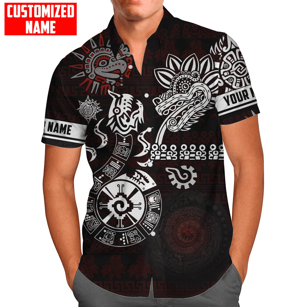 Aztec Mayan Quetzalcoatl Tattoo 3D Shirt Hawaii Shirt Men Summer Short Sleeve Shirt Men Shirts 2023 Oversized 5XL Chemise Homme