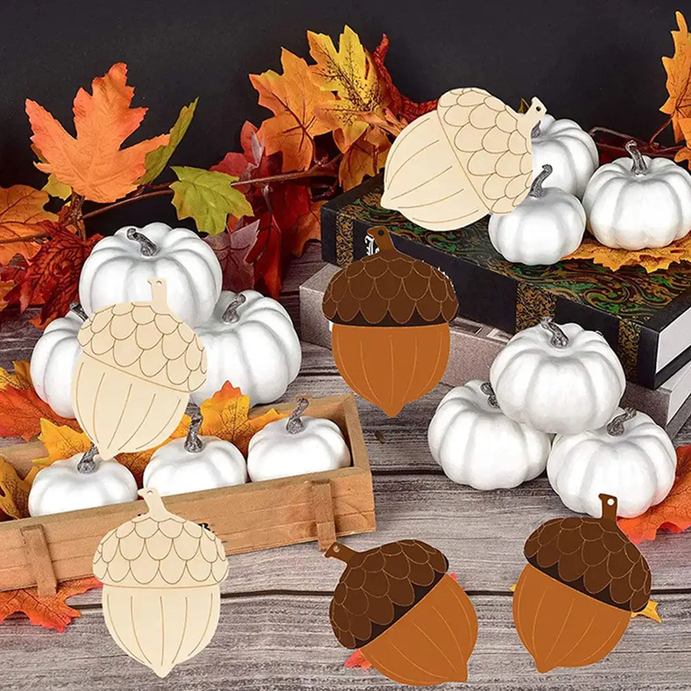 10Pcs DIY Wooden Blank Tags Set Unfinished Natural Wood Cutouts for Home Decor Wedding Party Craft Projects Fall Thanksgiving