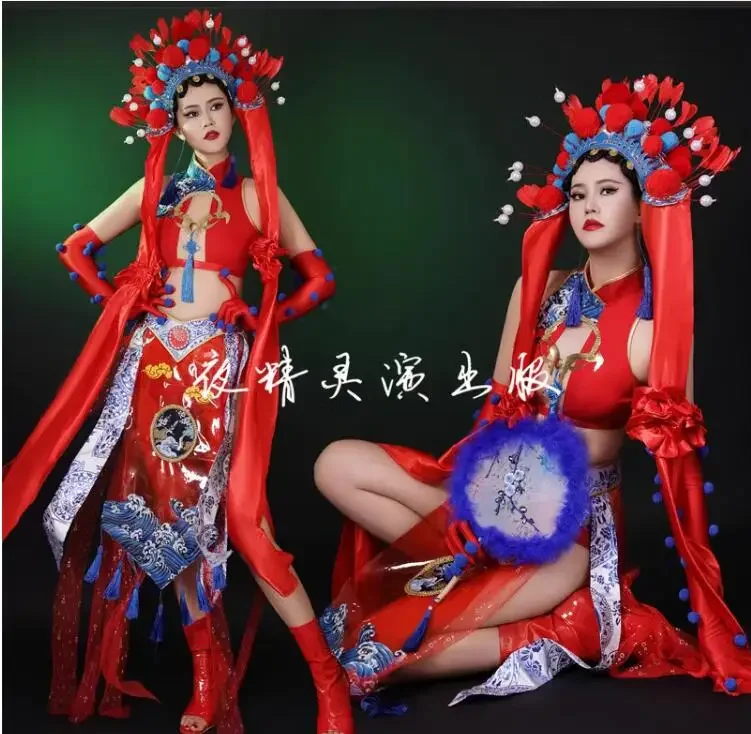 Christmas New Chinese Style Retro Red Opera Nightclub Bar Sexy Girl