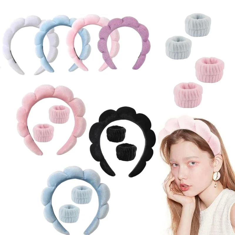 Fashion Microfiber Washing Wristbands Scrunchies Puffy Headband Spa Bubble Headband for Washing Face Makeup Shower Skincare