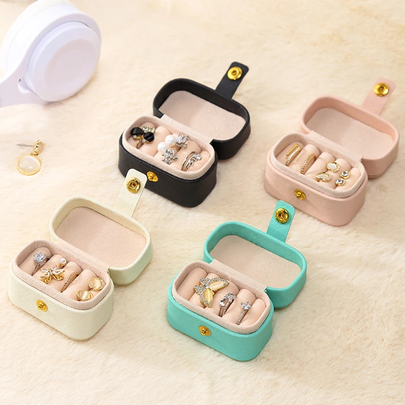 Hot Sale Portable Jewelry Organizer Box Pocket Storage Boxes PU Leather Cute Mini Jewelry Trinket Box For Earring Ring Brooch