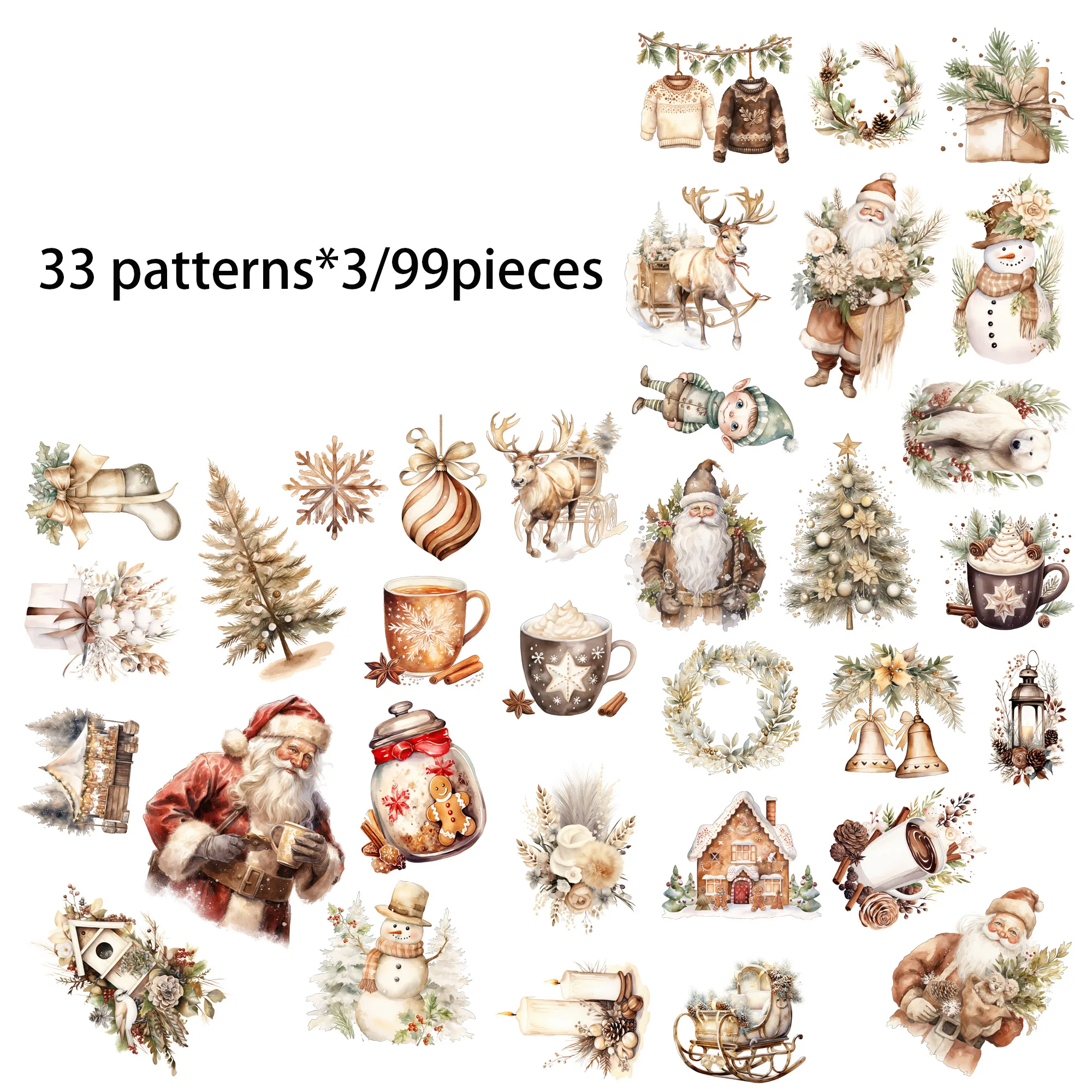 99 Stück selbstklebende Aufkleber mit Blumen-Weihnachts-Lebkuchenmann-Thema, perfekt für Scrapbooking-Zubehör, Junk-Journal-Sets – Detail 7