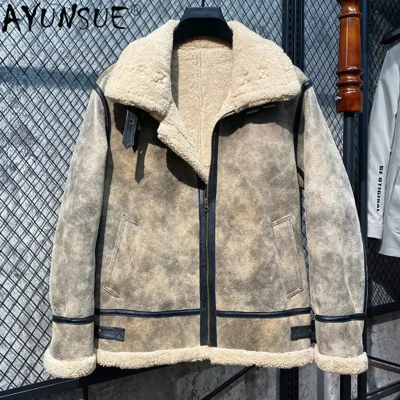 AYUNSUE Original Real Fur Coat Men’s Sheepskin Genuine Leather Jacket Men Clothes Winter 2024 De Cuero Genuino FCY