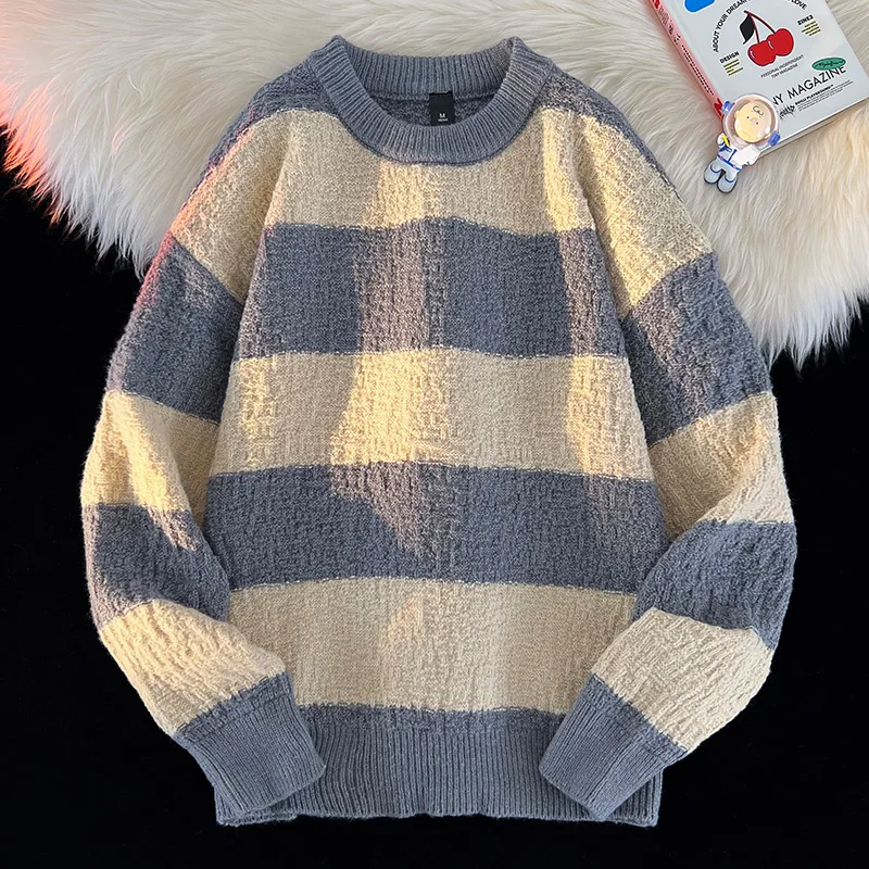 

Толстый мужской и женский свободный модный вязаный свитшот с круглым вырезом и длинным рукавом, пуловер, новая нижняя рубашка, свитер, весенне-осенние повседневные топы