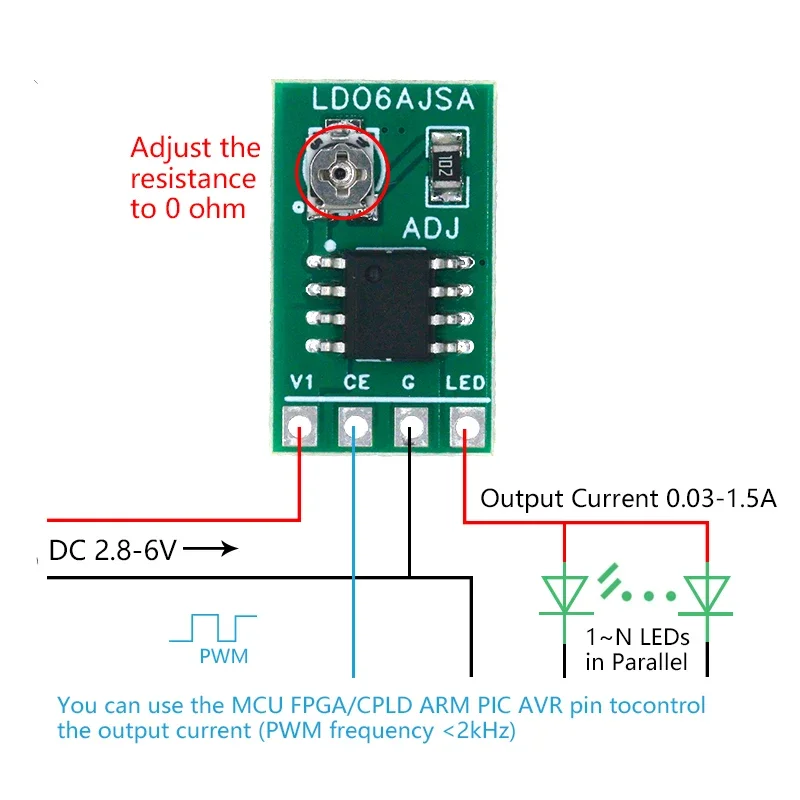 30-1500MA Adjustable Constant Current LED Driver DC 3.3V 3.7V 4.2V 5V PWM Control Board Buck Power module