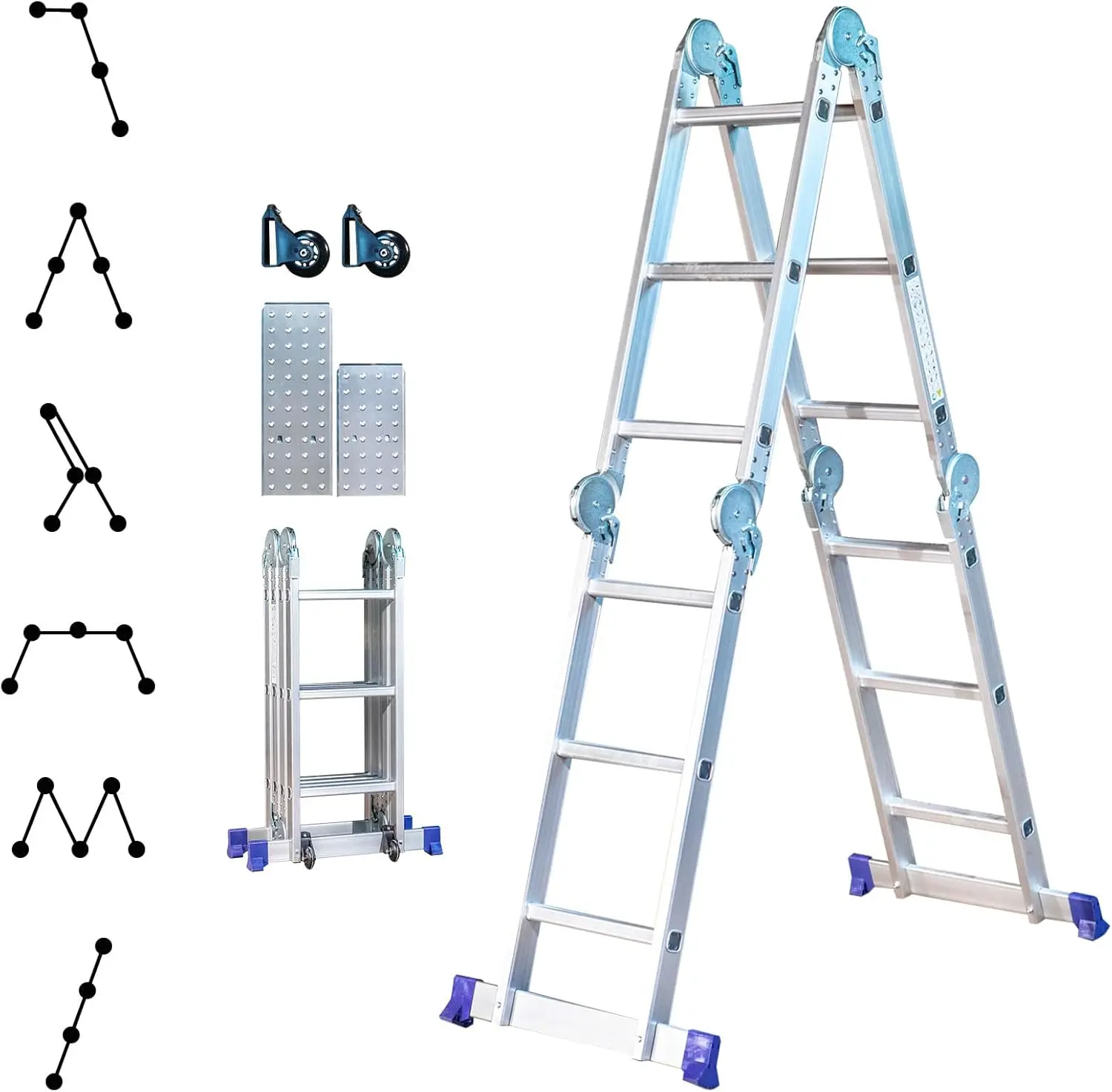 Gelenkleiter Multifunktionsleiter 3x4 Stufen, Stavalance 4x3, Aluminium, 3,6 m Länge, faltbar, Leiter 4-teilig bis 150 kg