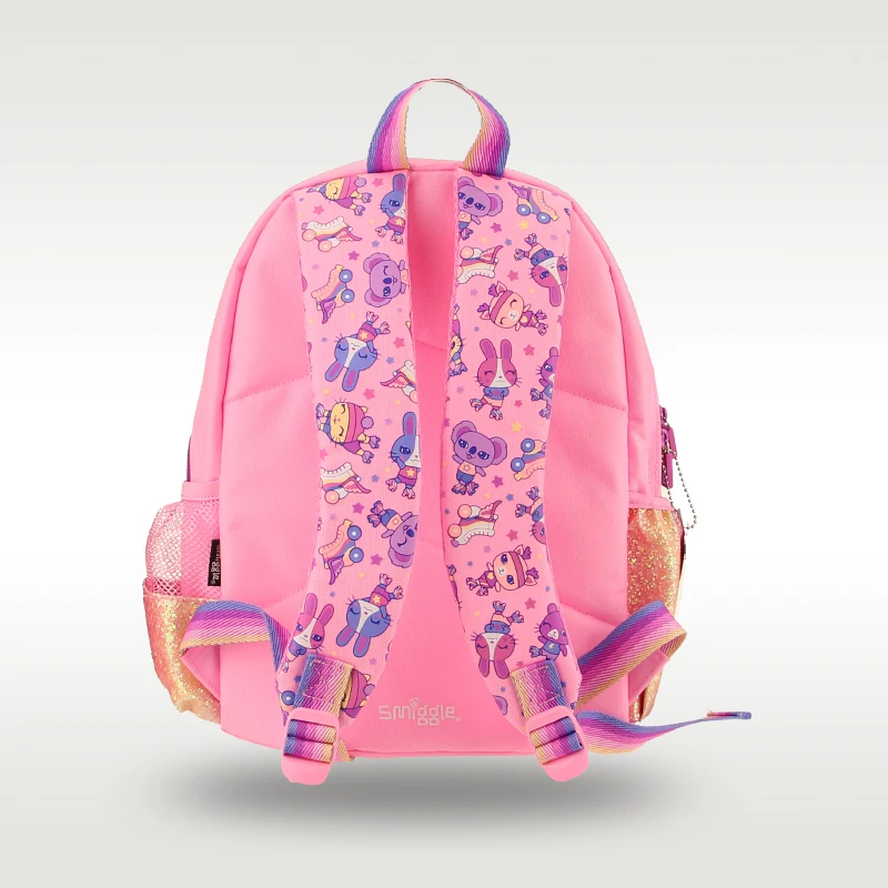 Austria Smiggle กระเป๋านักเรียนเด็กของแท้, tas anak perempuan กระต่ายสีม่วงน่ารักคุณภาพสูงอายุ3-6ปี14นิ้ว