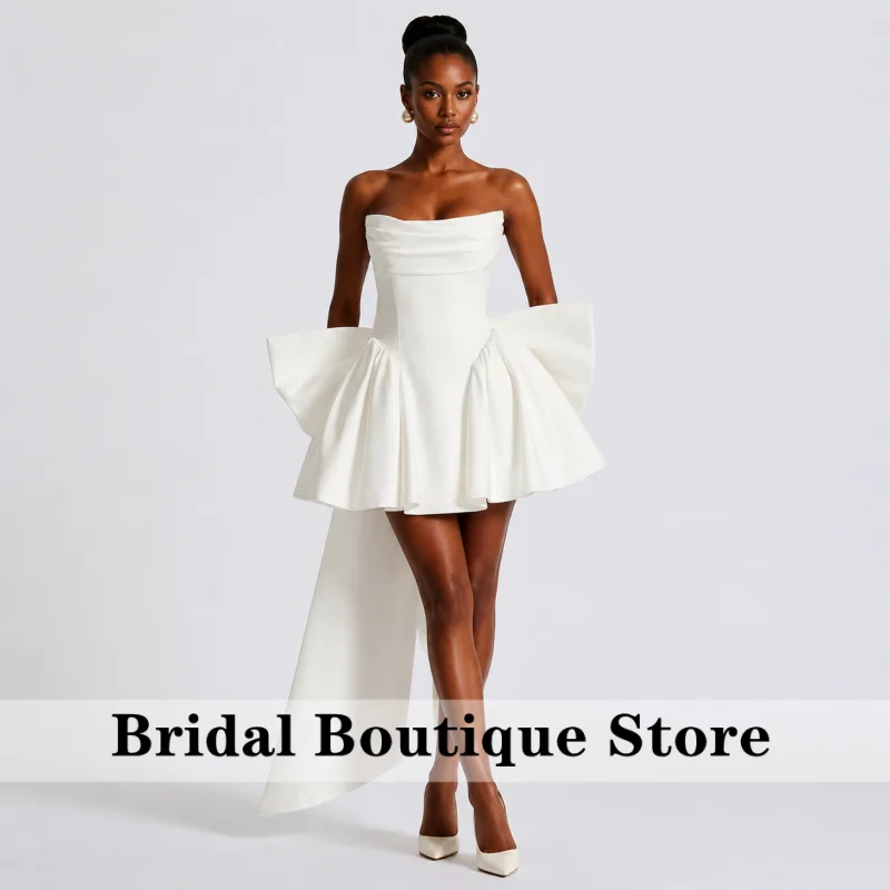 

2026 White Prom Dress Black Girl Bow Wedding Gown Boho Beach Cocktail Dress Homecoming Party Dress Lace-Up Customized