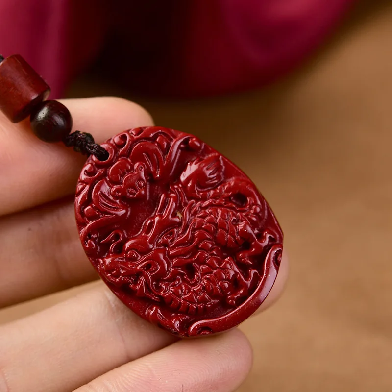 

Natural Cinnabar Zodiac Sign Pendant Necklace Luxury Red Talismans Gemstone Vintage Real Jewelry Carved Amulet Stone Designer