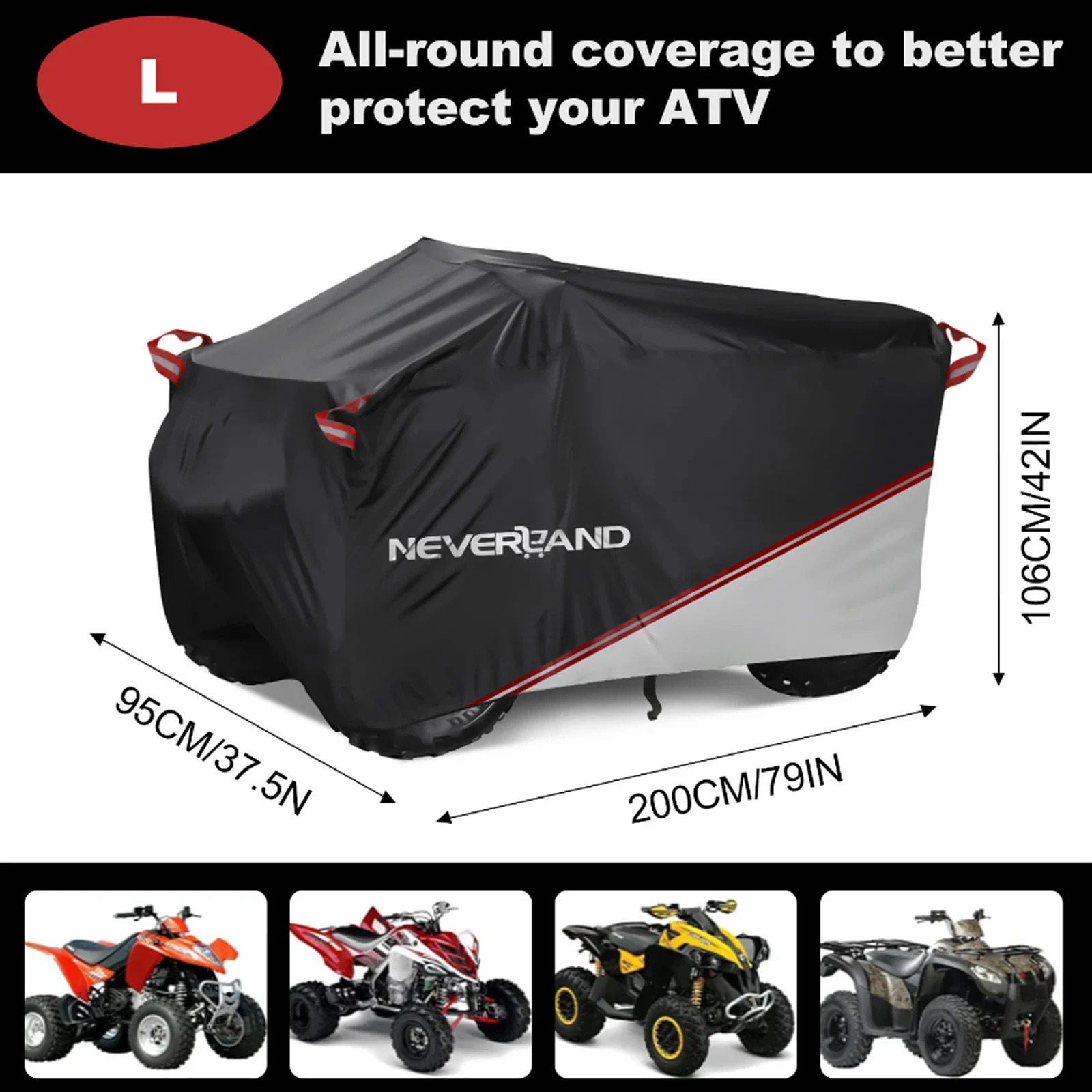 

NEVERLAND Quad Cover, ATV Universal Cover, Motorcycle Cover, Motorbike Accessories, Size L 200x95x106CM