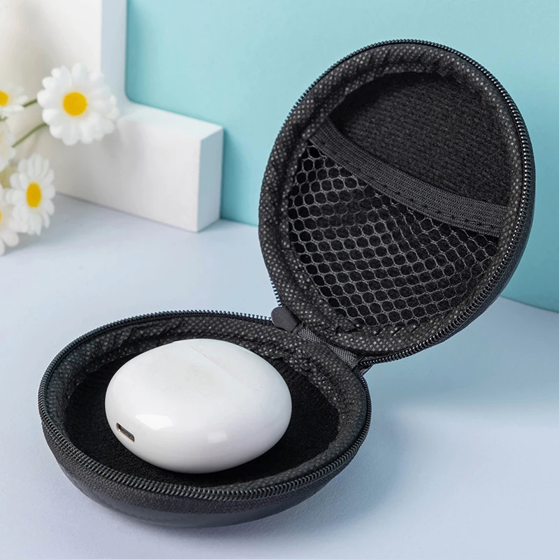 Circular USB Data Cable Headphones Case Mini Zippered Round Storage Hard Bag Headset Box Shockproof Earphone Accessories