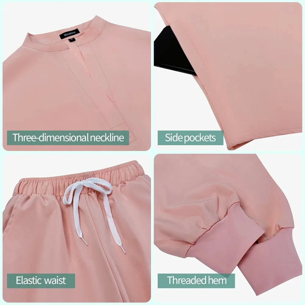 Blaue Krankenhaus uniform weichen elastischen Stoff Klinik Arbeits kleidung Betrieb Roomtop Hosen chirurgische Kleidung medizinische Peeling Set Jogger Anzug