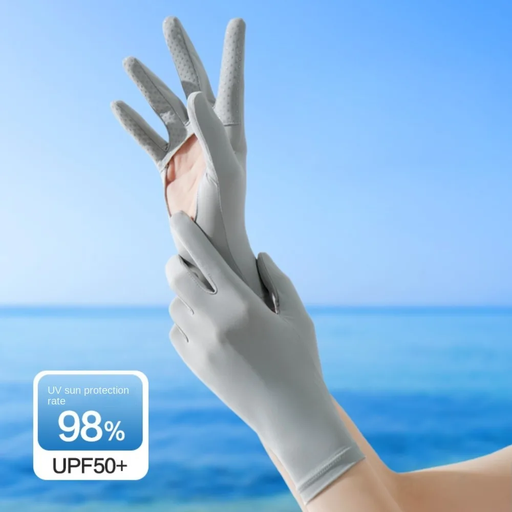 

Anti-uv Ice Silk Gloves Highly Elastic Touch Screen Sunscreen Gloves Breathable Palm Hollowed Riding Driving Gloves