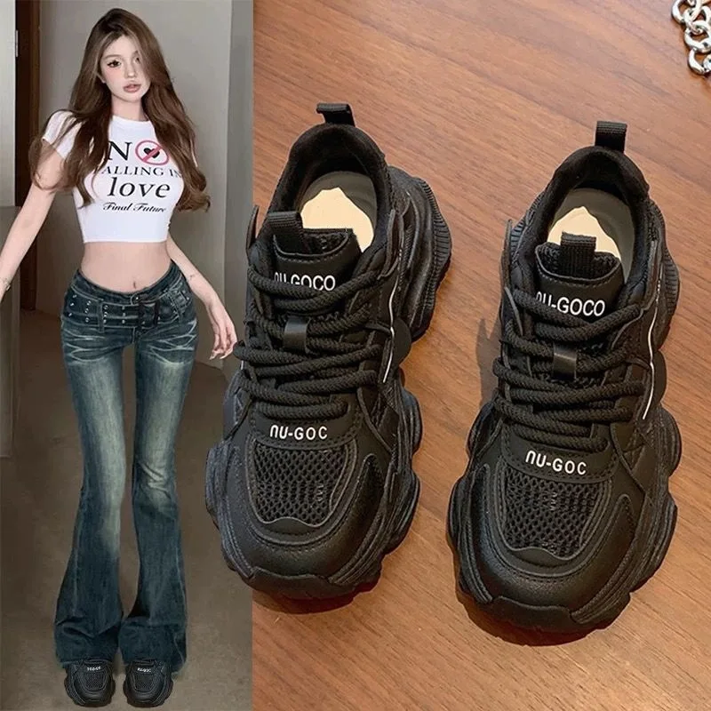 Dad's shoes for women 2025 new spring and autumn versatile sponge cake thick sole height increasing casual sports shoes