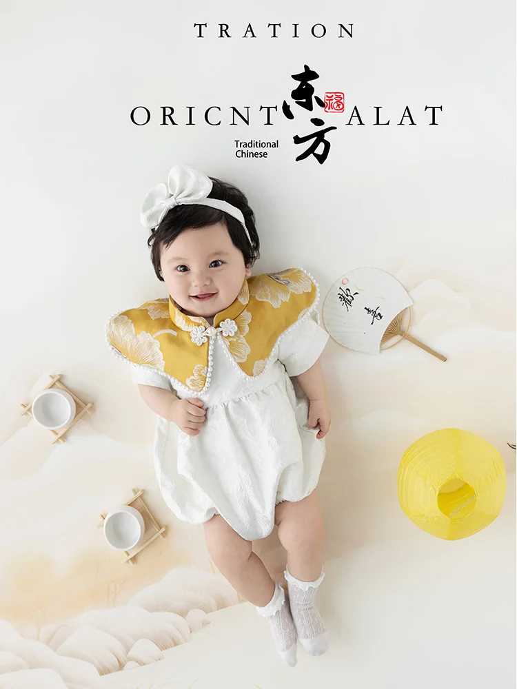 Baby Clothes Shawl Jumpsuit Headwear Socks National Style Theme Clothing Set Lantern Tea Set Fan Photo Shooting Decoration Props