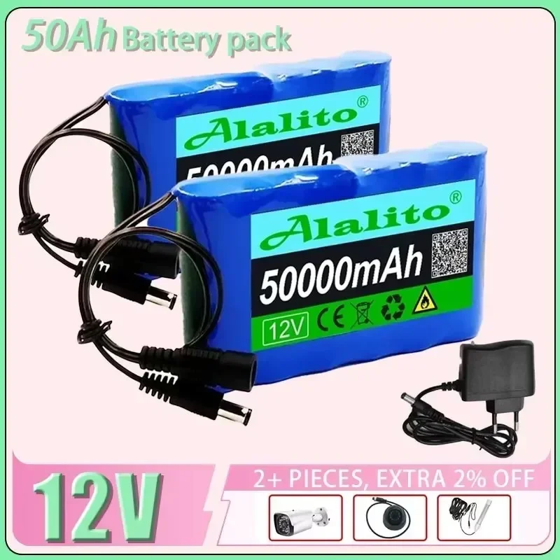 

12V 50000mAh NEW Portable 18650 Li Ion Rechargeable Battery Pack For CCTV Camera 3A Batteey + 12.6V EU US Charger+Free Shopping