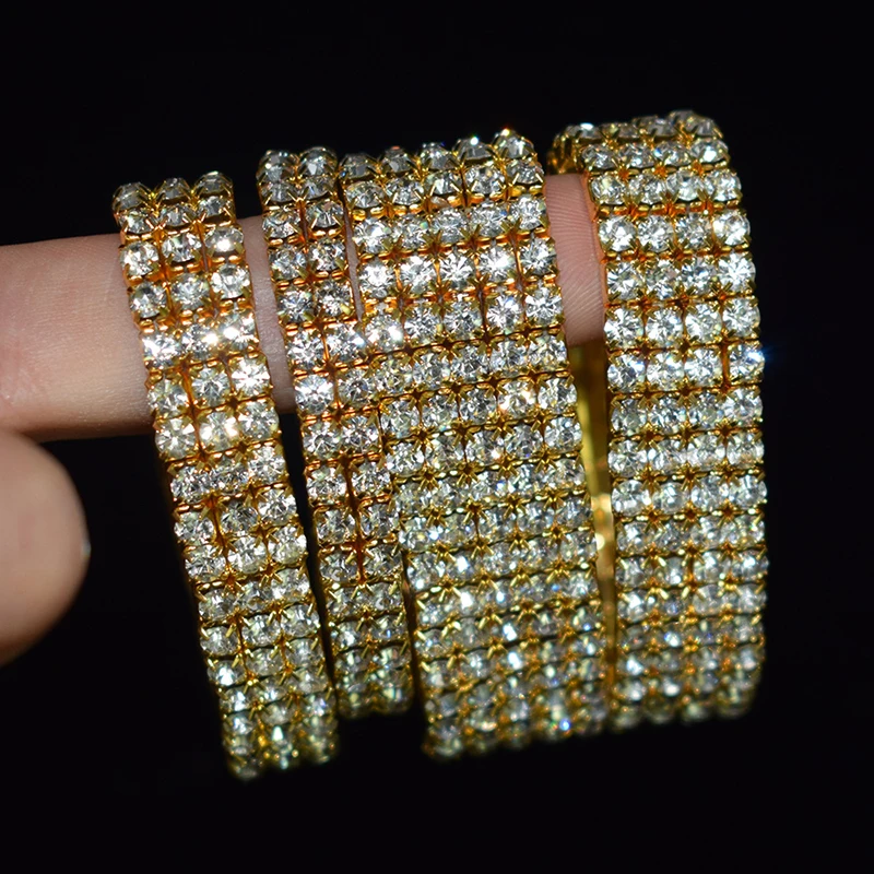 Klassisches mehrfach glänzendes Strass-Kristall-Stretch-Armband für Frauen und Mädchen, Braut, Hochzeit, elastisches Armband, Gold- und Silberfarbe – Detail 7