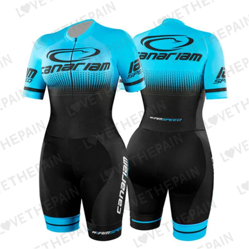 

2023 Women Short Sleeve Speed Skating Suit Jumpsuit Roupa Ciclismo Straight Row Wheel Speed Skating Ironman Racecourse