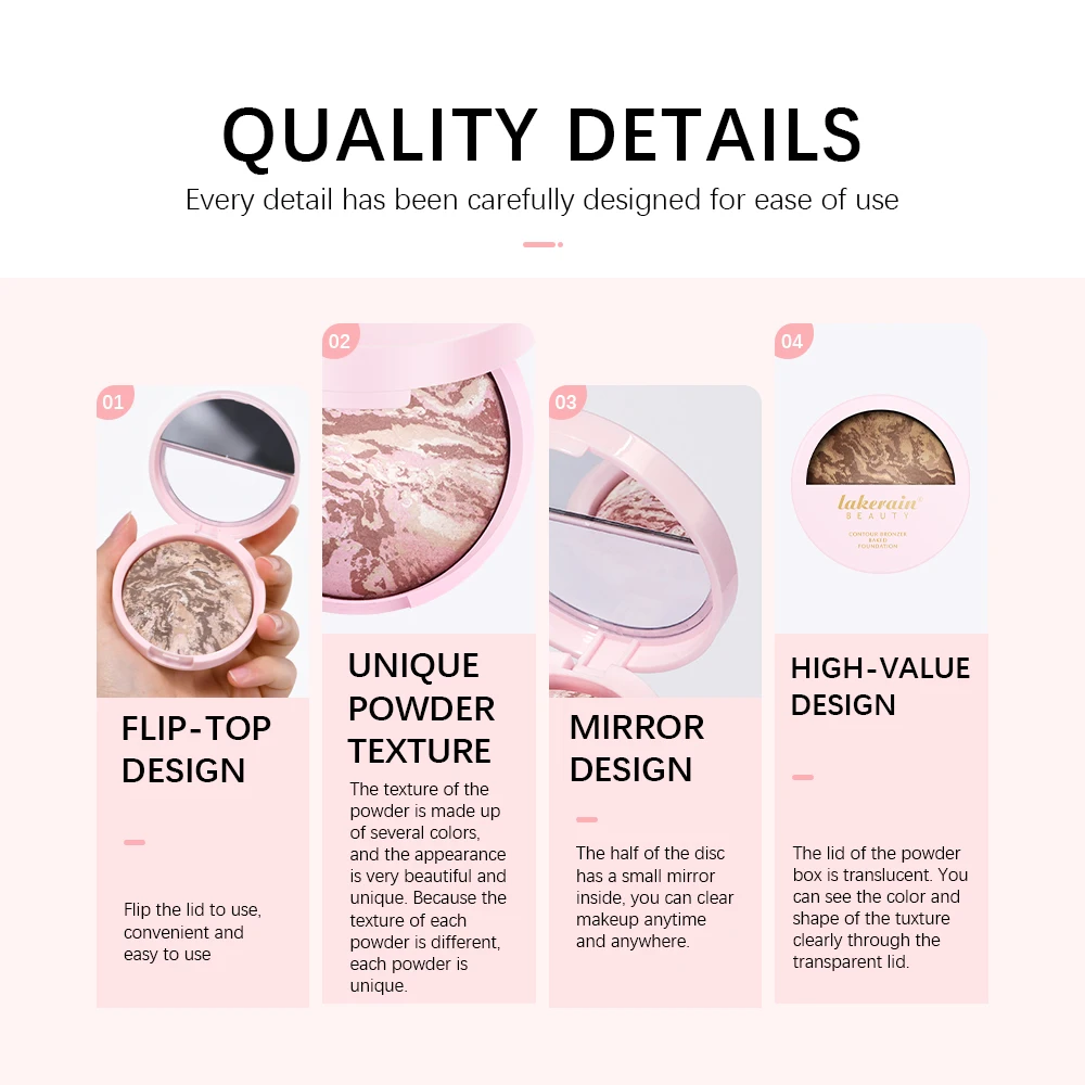 Lakerain Baked Powder Foundation Oil Control Base Makeup Mineral Face Contouring Cosmetics Long Lasting Compact Powder Pressed