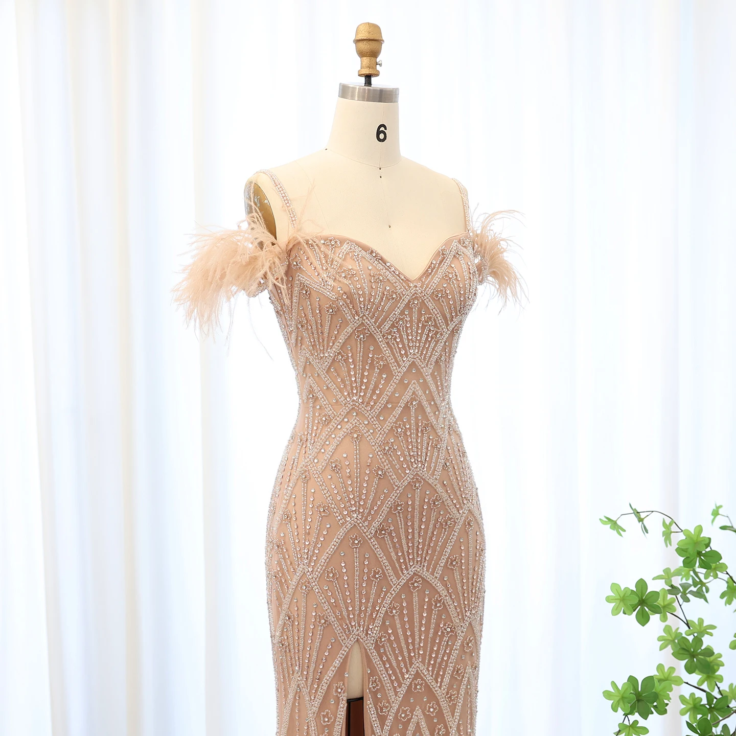 شارون سعيد الأزرق حورية البحر الفاخرة الريش فساتين السهرة حفل زفاف الشمبانيا مطرز طويل حفلة موسيقية فساتين رسمية SS179 مخصصة