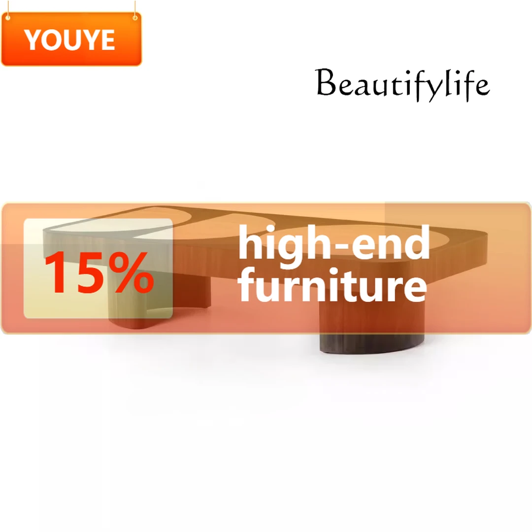 

C40 Modern Medieval Wabi-**** Style Two-color Splicing Solid Wood Long Coffee Table Italian Minimalist Coffee Table