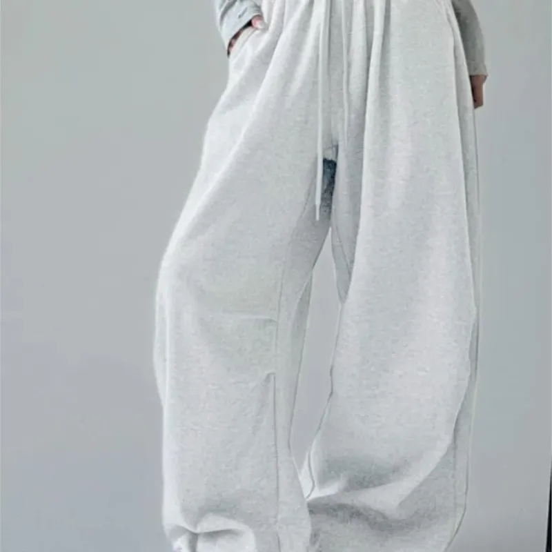 Y2K Street Style Pants For Women Spring Autumn Casual Tie-Waist High-Waist Loose Wide-Leg Floor-Length Trousers Pantalones
