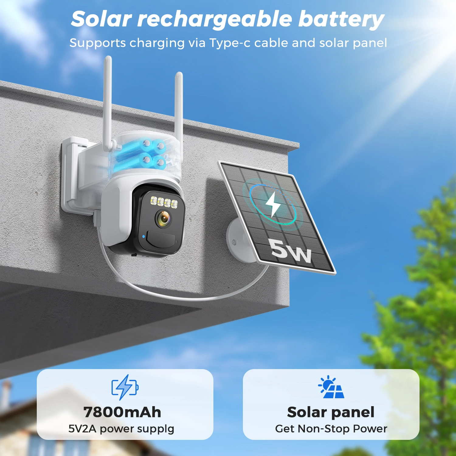 4G LTE Cellular Solar Wireless Outdoor Camera, 2-Channel Audio, 320° Viewing Angle, HD Color Night Vision Outdoor Camera