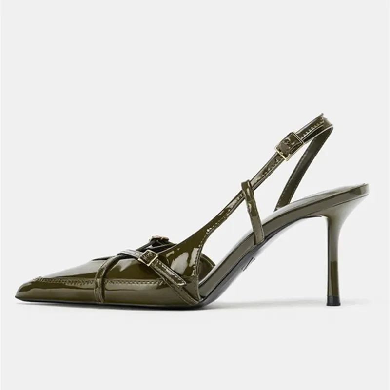 العلامة التجارية مصمم أنيقة عالية الكعب المرأة موضة عبر حزام مشبك تصميم خنجر صندل مثير أشار تو فستان مضخات للسيدات #3