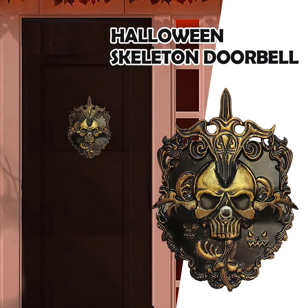 Halloween Scary Skull Doorbell Rust-Proof Porch Skull Skull Doorbell Haunted Props Decorative Doorbell House Party F0B8