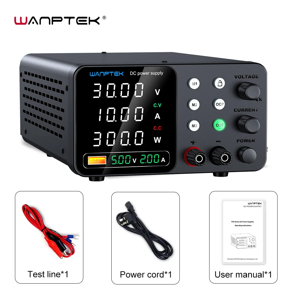 Wanptek Lab DC Power Supply Encoder adjustment Memory Adjustable 30V 10A Bench Power Source 160V 120V 60V 5A 3A Metal anodizing