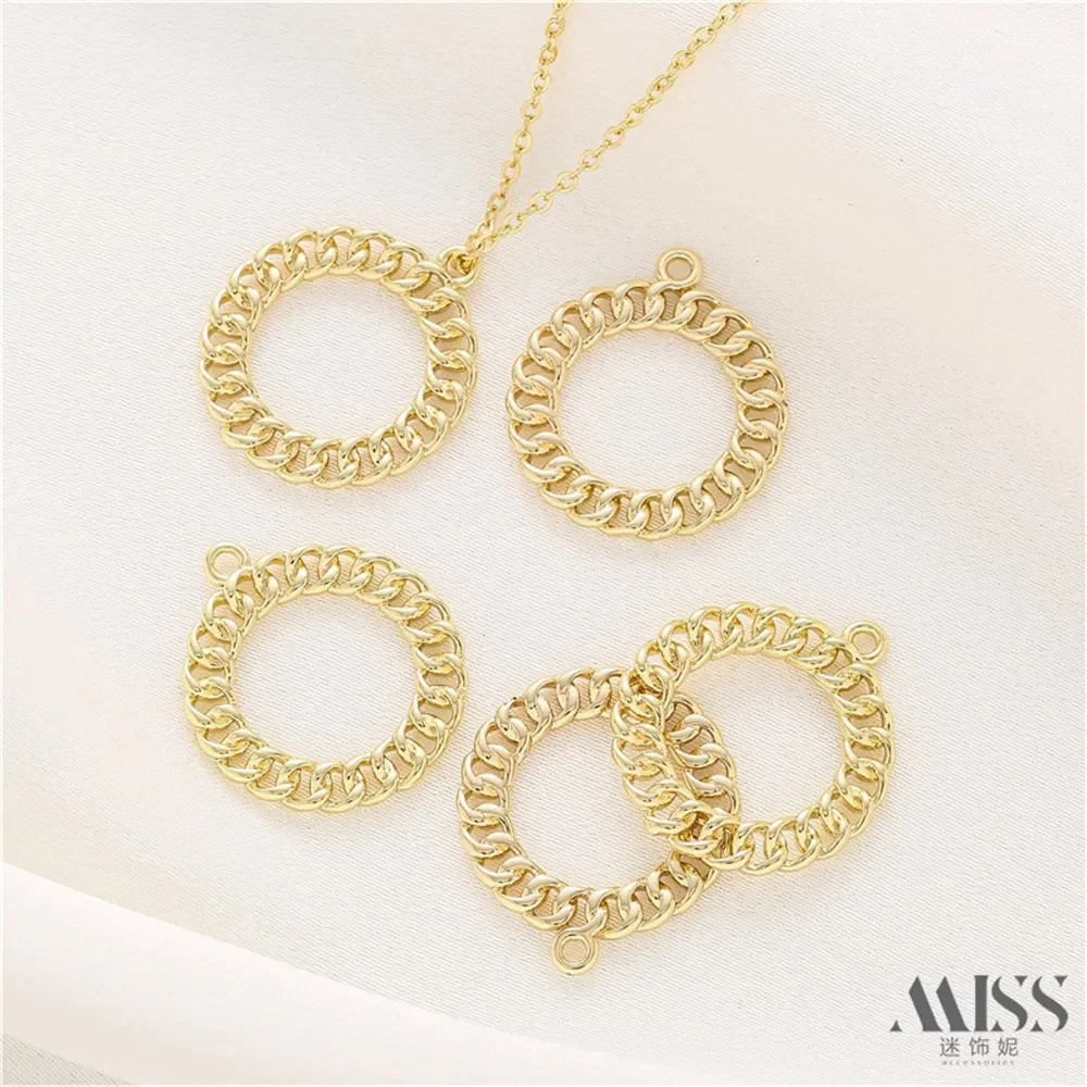 14K Gold-wrapped Color-preserving Woven Twist Circle O-ring Pendant DIY Accessories Handmade Chain Decoration Charm Pendant