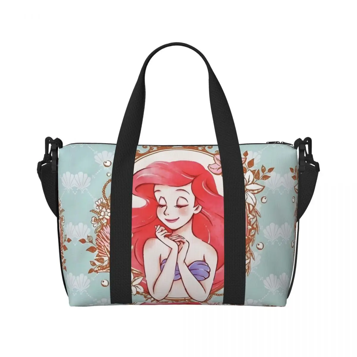 

Custom The Little Mermaid Beach Tote Bag for Women Extra Large Gym Carry On Kawaii Princess Travel Shopping Bags