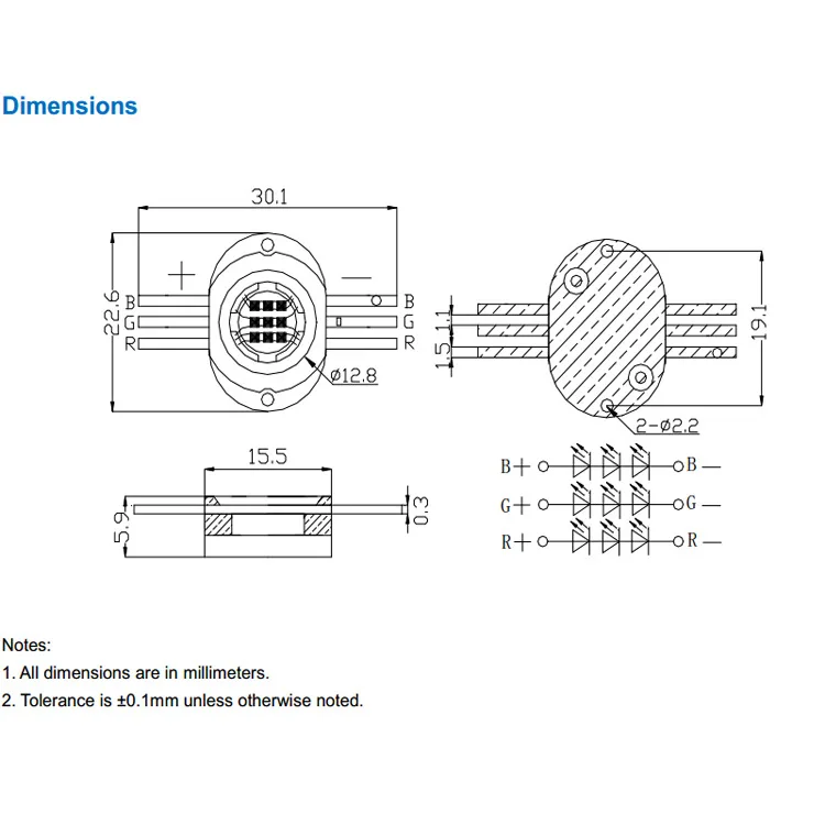 10W High Power RGB  LED Chip  LED integrated light source full-color 30mil LED lamp beads; For 10 Watt Stage Light