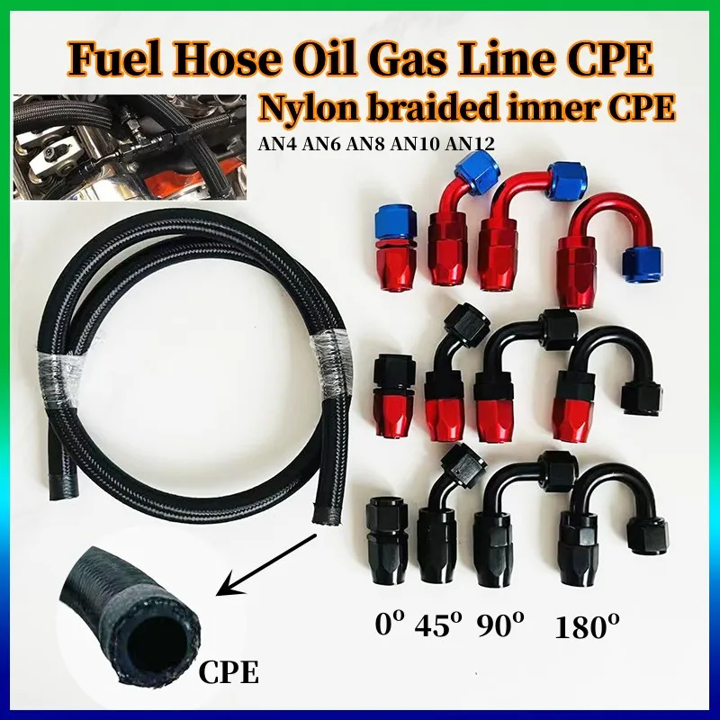 Nylon Braided CPE Fuel Line Hose Oil Gas Cooler Hose Engine Air Line Tube Racing Brake CPE Hose  0/45/90/180 Degree Hose Adapter