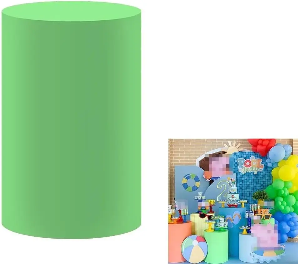 Set of 5 Spandex Cylinder Plinth Pedestal Stand Covers Spring Green for Birthday Party Event Decor