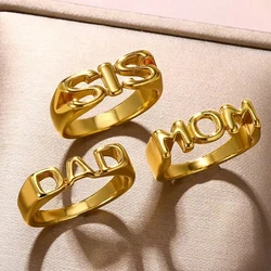 MOM SIS DAD Letters Rings for Women Men Vintage Gold Color Finger Ring Fashion Jewelry Family Christmas Gifts