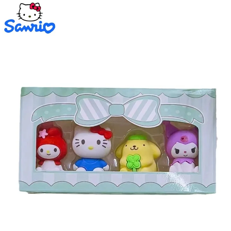 Sanrio Cute Anime Style Hello Kitty Pompom Purin Kuromi My melody Eraser Doll Boxed Eraser Student Stationery Gift Wholesale