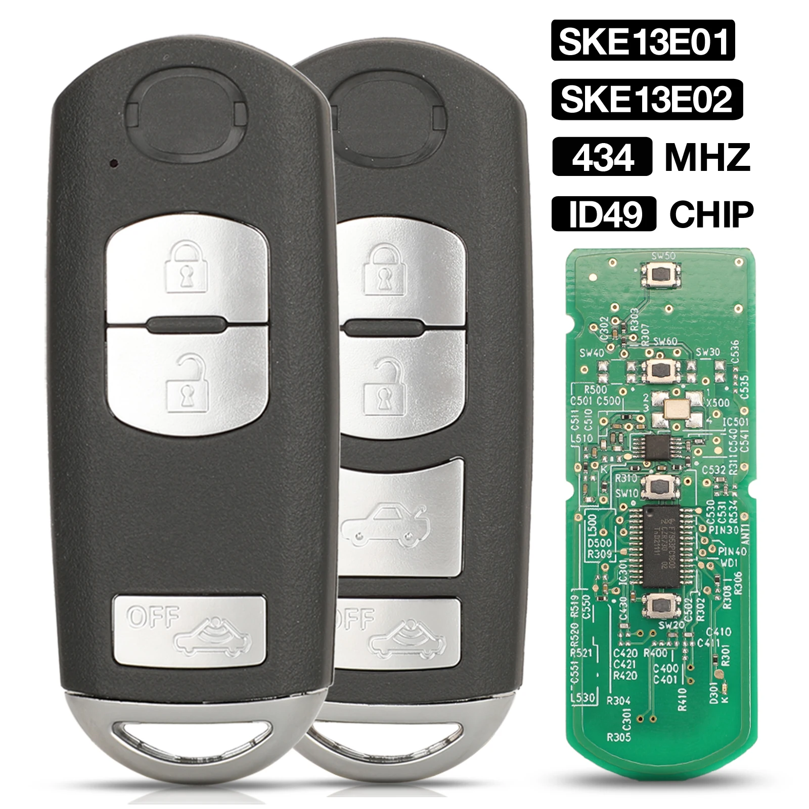 

jingyuqin 3/4 Buttons SKE13E01/SKE13E02 Smart Remote Control Car Key Fob 433MHz ID49 PCF7953P Chip For Mazda 3 MX-5