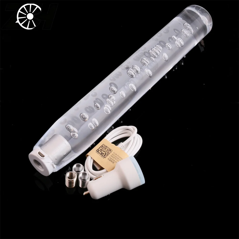 30 35 40cm Car Transparent Stitching Multicolor Gear Shift Knob Crystal Bubble Shifter Lever With 7 Color Led Holder