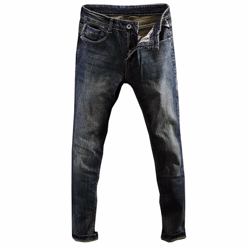 Italian Style Fashion Men Jeans Retro Blue Elastic Slim Ripped Jeans Men Straight Trousers Vintage Designer Denim Pants Hombre